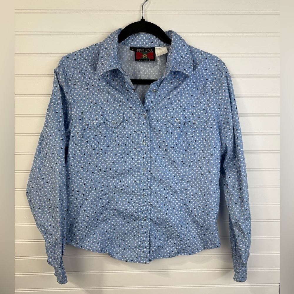 Vintage 5 Star by Roper girls button down long sleeve, horseshoe shirt. Youth M